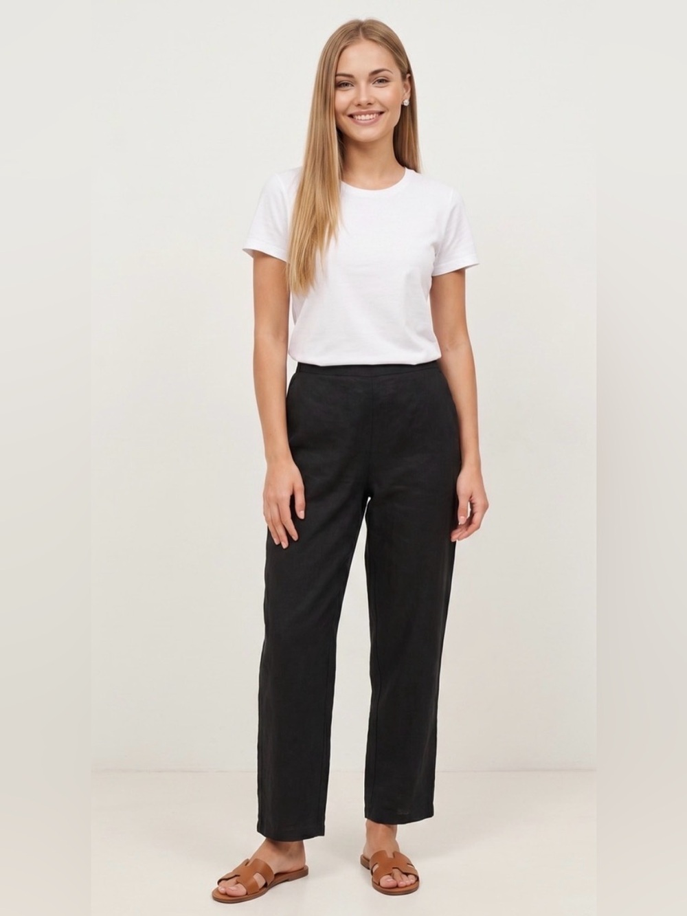 Bryn Walker Black 100% Linen Wide Leg Pants Medium minimalist lagenlook resort